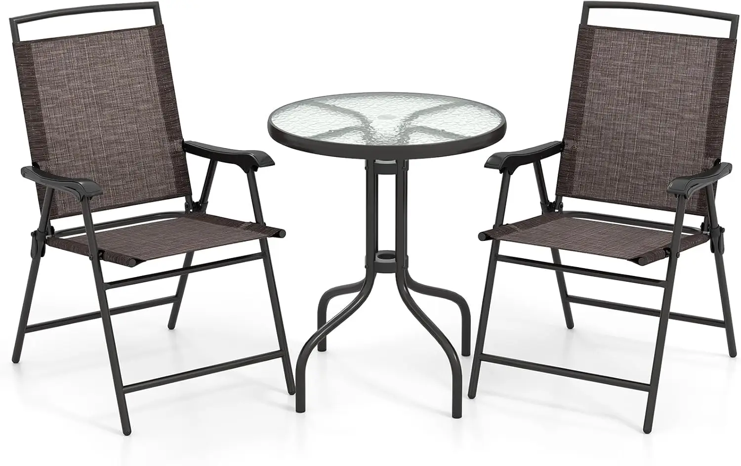 3-Piece Patio Bistro Set with Tempered Glass Table & 2 Foldable Chairs, Outdoor Dining Set for Garden Pool Yard
3-Piece Patio Bistro Set with Tempered Glass Table & 2 Foldable Chairs, Outdoor Dining Set for Garden Pool Yard