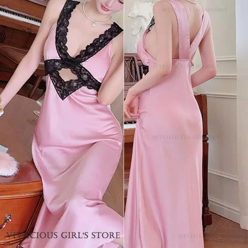 New Female Long Nightgown Chemise Sleepwear Sexy Hollow Out Lace Suspender Nightdress Lingerie Silky Satin Nightwear Lounge Wear
New Female Long Nightgown Chemise Sleepwear Sexy Hollow Out Lace Suspender Nightdress Lingerie Silky Satin Nightwear Lounge Wear