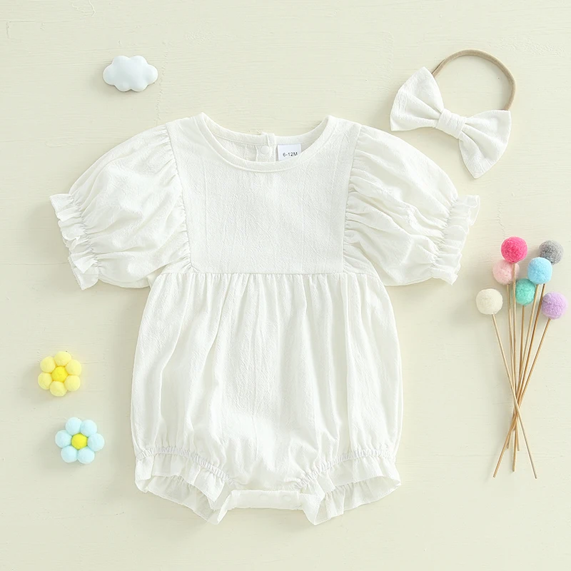 0-18 Months Baby Girl Summer Outfits Short Sleeve Round Neck Solid Color Romper with Headband Set Newborn Clothes
0-18 Months Baby Girl Summer Outfits Short Sleeve Round Neck Solid Color Romper with Headband Set Newborn Clothes