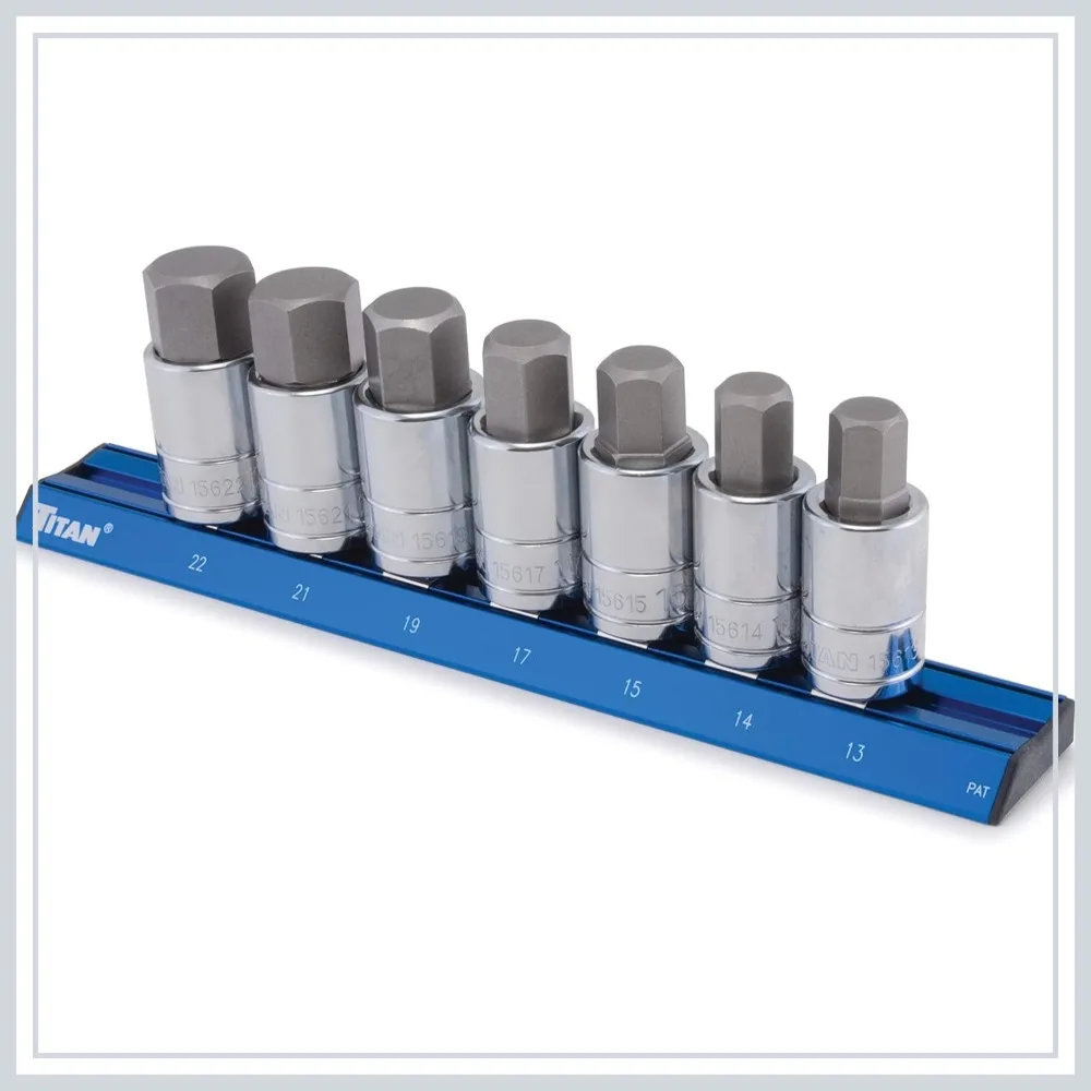 7-Piece 1/2-Inch Drive Metric Hex Bit Socket Set, Titan 16131
7-Piece 1/2-Inch Drive Metric Hex Bit Socket Set, Titan 16131