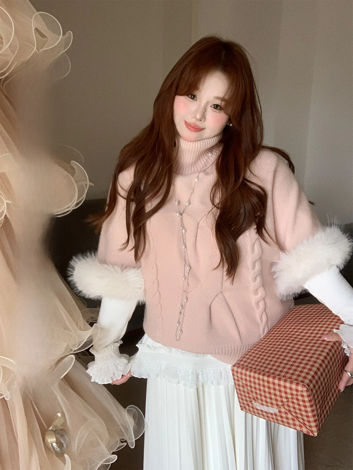 plus Size Pink High Ne Knitwear Women's Winter Twist Top New Sle Furry Knitted Sweater Comfortable Loose Fit Long Sve
plus Size Pink High Ne Knitwear Women's Winter Twist Top New Sle Furry Knitted Sweater Comfortable Loose Fit Long Sve