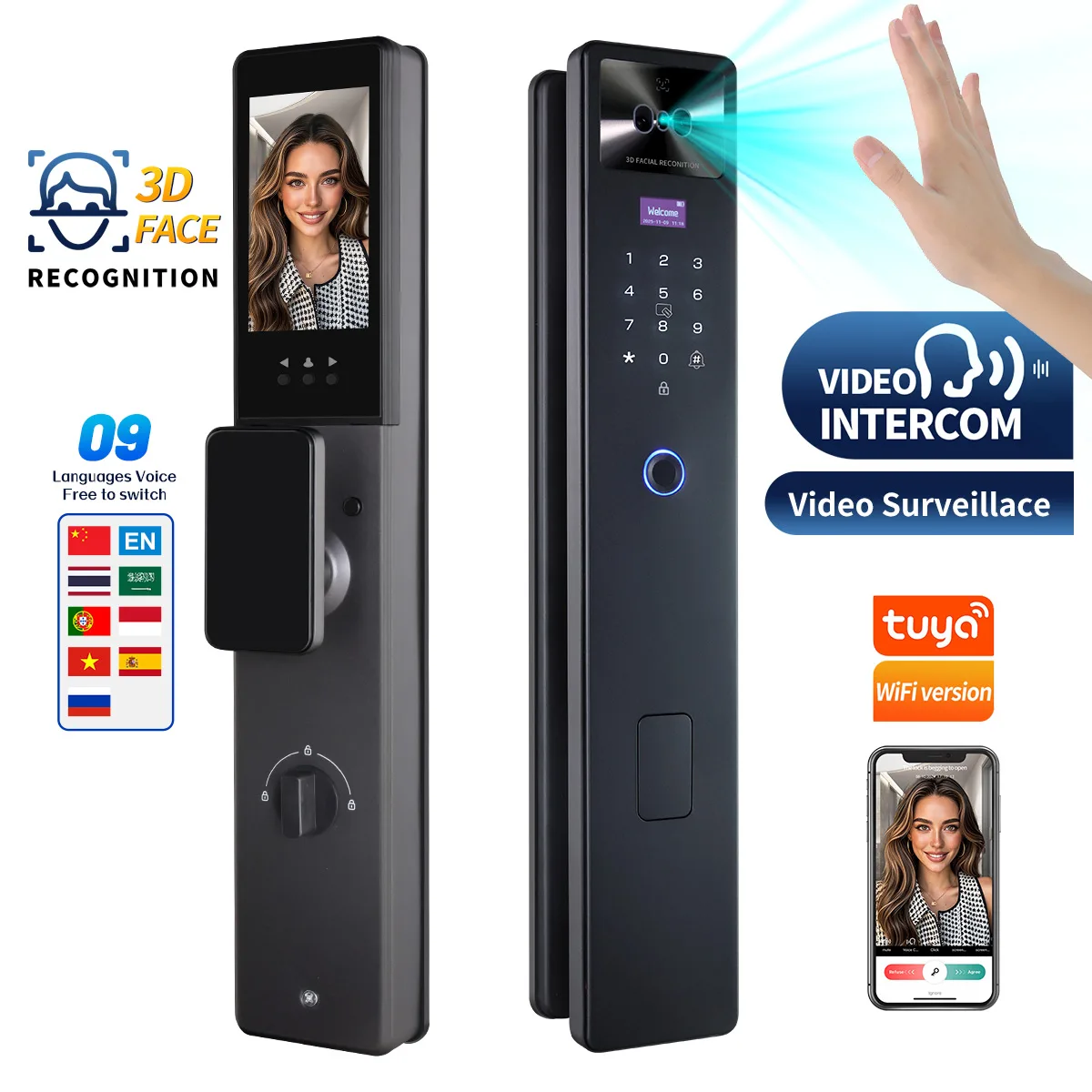 Security Palm Vein Smart Door Lock Graffiti Video Call Intercom 3D facial recognition password lock
Security Palm Vein Smart Door Lock Graffiti Video Call Intercom 3D facial recognition password lock