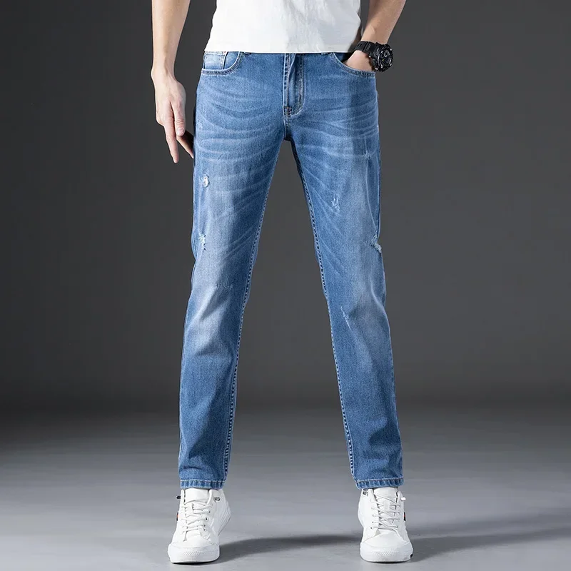 Spring Autumn Men's Fashion Slim Straight Leg Pants Ripped Jeans Casual Brand Trousers High Quality
Spring Autumn Men's Fashion Slim Straight Leg Pants Ripped Jeans Casual Brand Trousers High Quality
