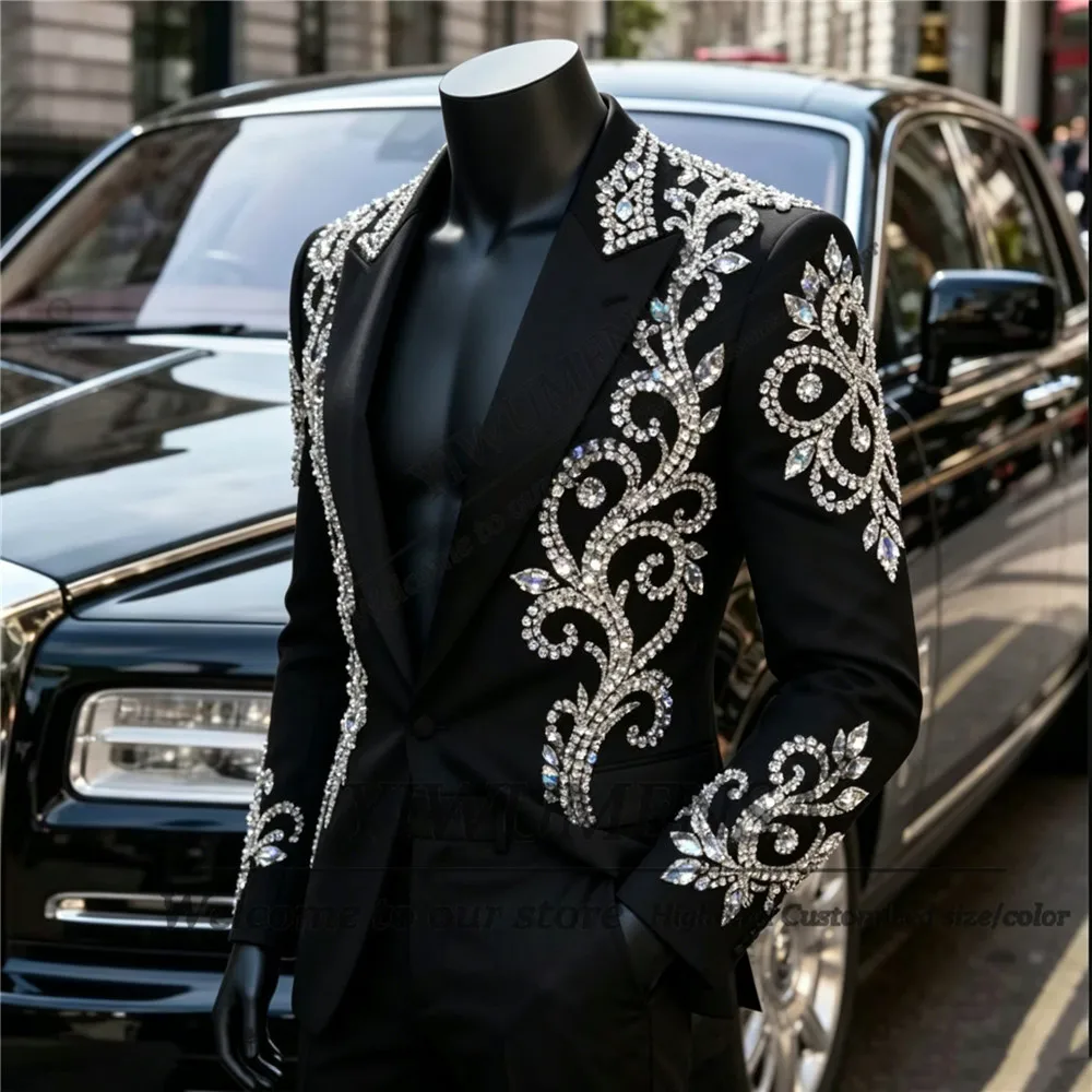 Luxury Suit Men 2 Piece Sets Rhinestones Beaded Jacket Pants Slim Fit Single Breasted Groom Blazer Tuxedo Customized Man Outfits
Luxury Suit Men 2 Piece Sets Rhinestones Beaded Jacket Pants Slim Fit Single Breasted Groom Blazer Tuxedo Customized Man Outfits