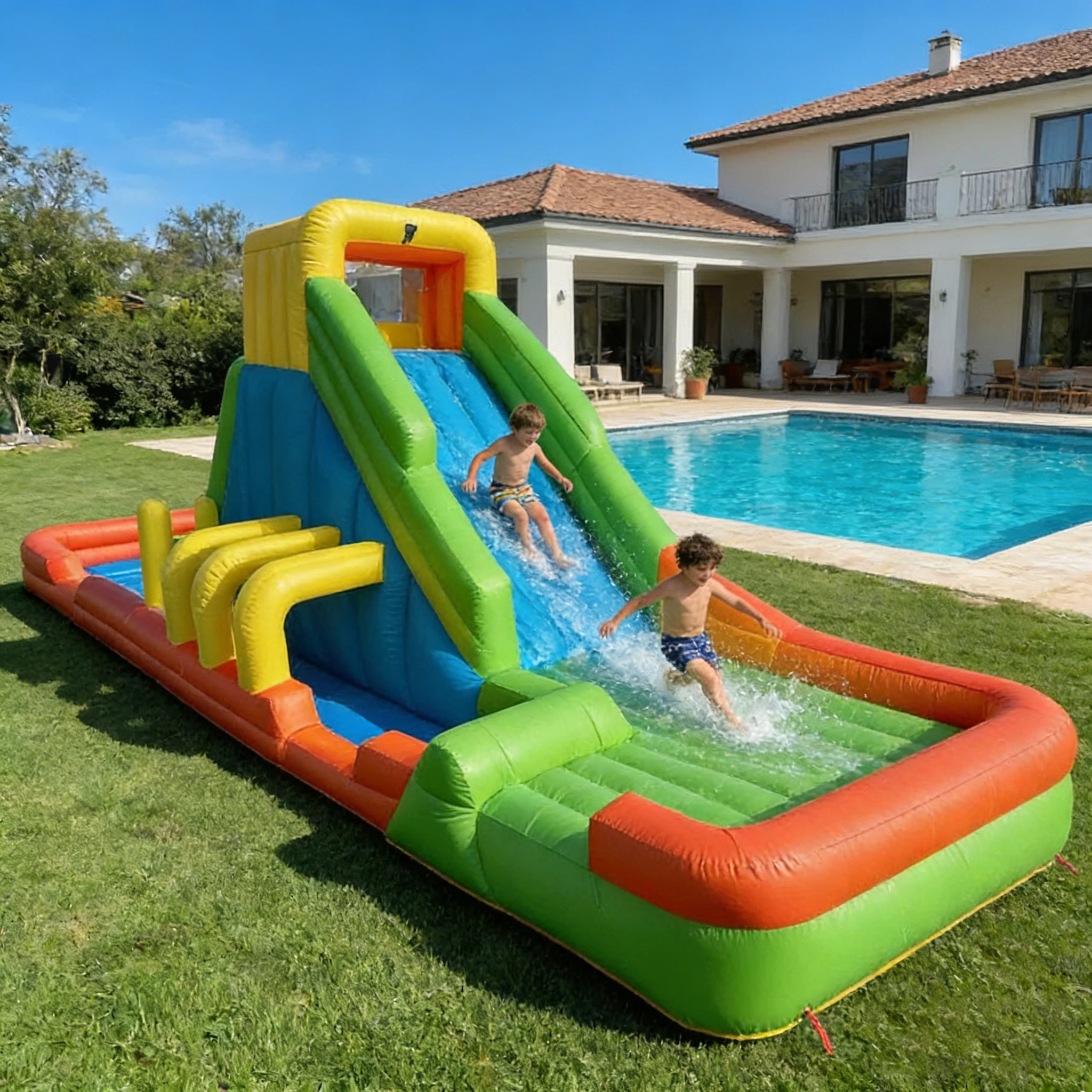 Kids 3 in 1 Inflatable Water Slide with Sandpit and Pool Outdoor Bounce Castle for Backyard Party Games Sand Play and Splash Fun
Kids 3 in 1 Inflatable Water Slide with Sandpit and Pool Outdoor Bounce Castle for Backyard Party Games Sand Play and Splash Fun
