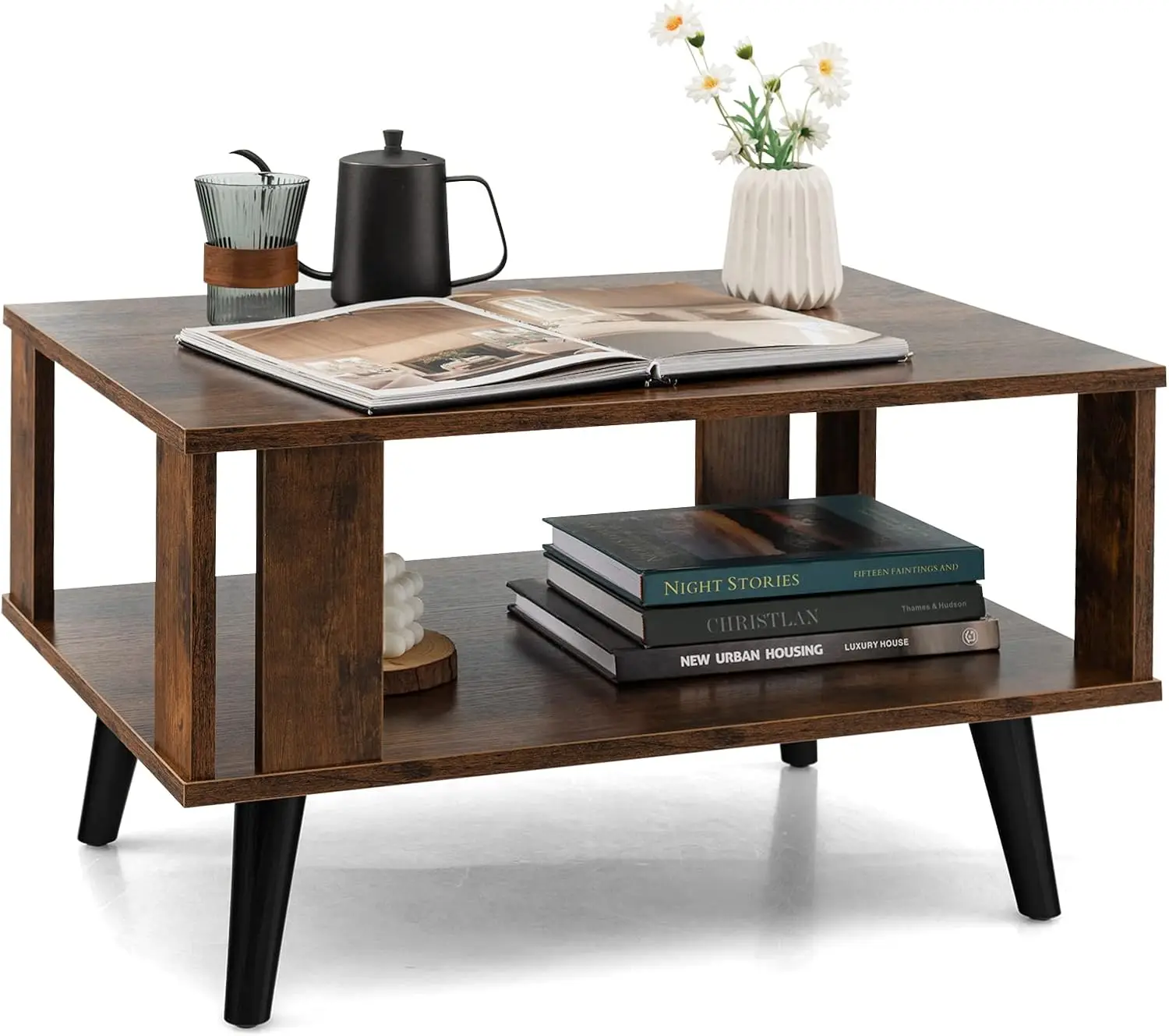 Small Coffee Table For Small Space, 2-Tier Wooden Center Table With Open Storage Shelf, Side Baffle, Easy Assembly, Industrial
Small Coffee Table For Small Space, 2-Tier Wooden Center Table With Open Storage Shelf, Side Baffle, Easy Assembly, Industrial
