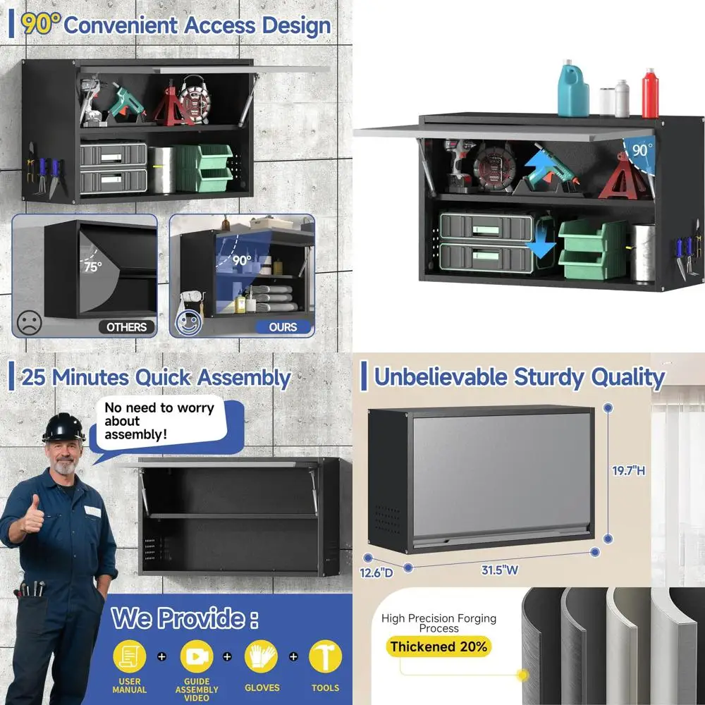 19.7 Tall Wall-Mounted Metal Garage Cabinet with Up-lip Door for Home, Office, RV, and Warehouse
19.7 Tall Wall-Mounted Metal Garage Cabinet with Up-lip Door for Home, Office, RV, and Warehouse