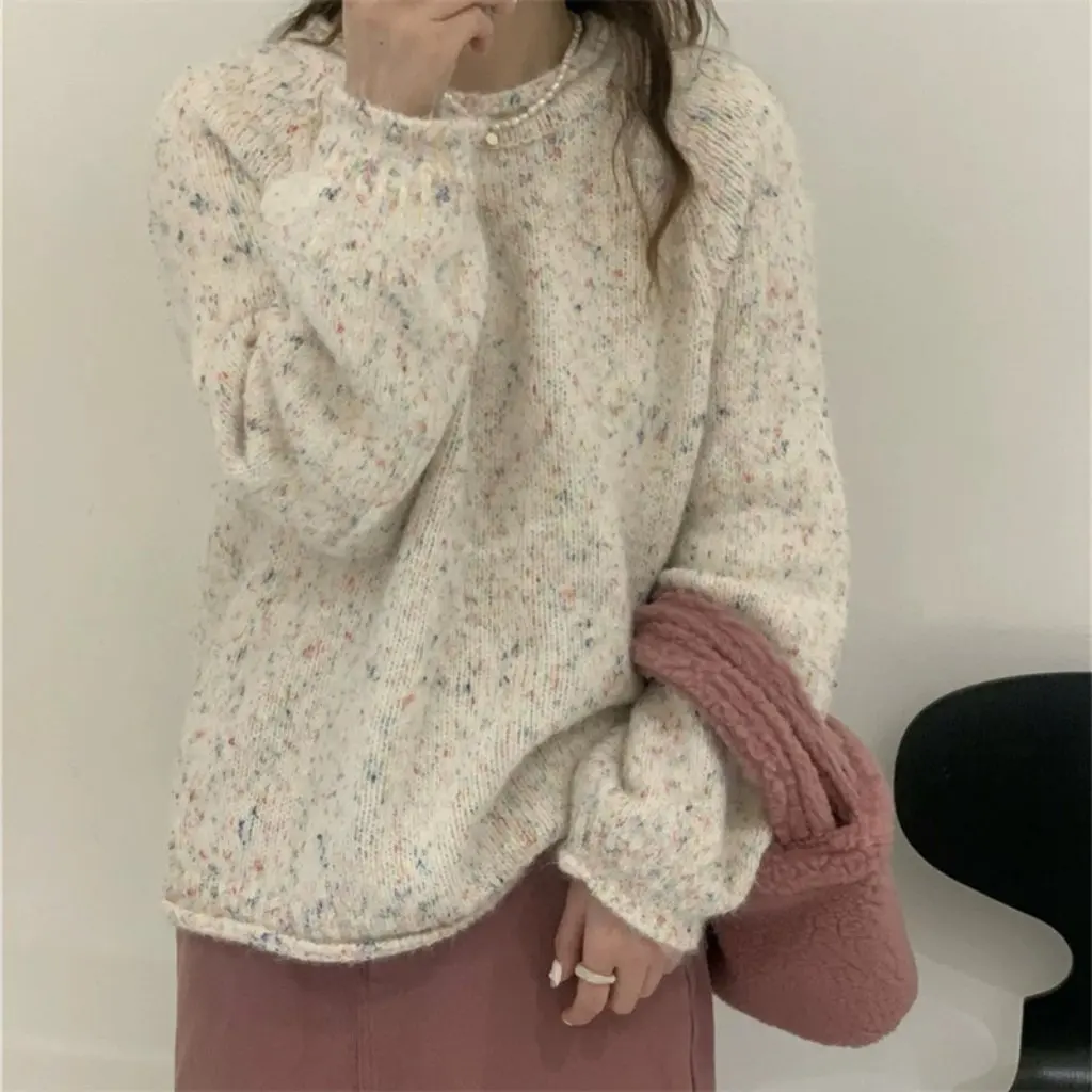 Women's Color Yarn Crewneck Sweater Loose Lazy Style Soft Waxy Base Top for Autumn Winter Gentle Fashion
Women's Color Yarn Crewneck Sweater Loose Lazy Style Soft Waxy Base Top for Autumn Winter Gentle Fashion
