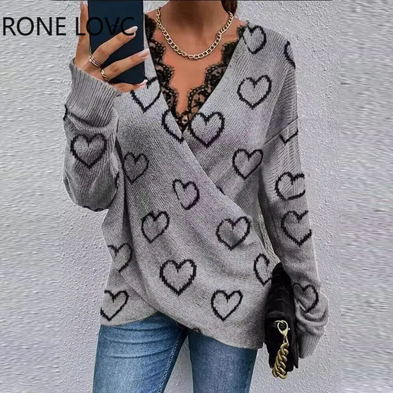 Women Chic Wrap All Over Print Heart Pattern Lace Patchwork Basic Spring & Autumn Knitting Tops
Women Chic Wrap All Over Print Heart Pattern Lace Patchwork Basic Spring & Autumn Knitting Tops