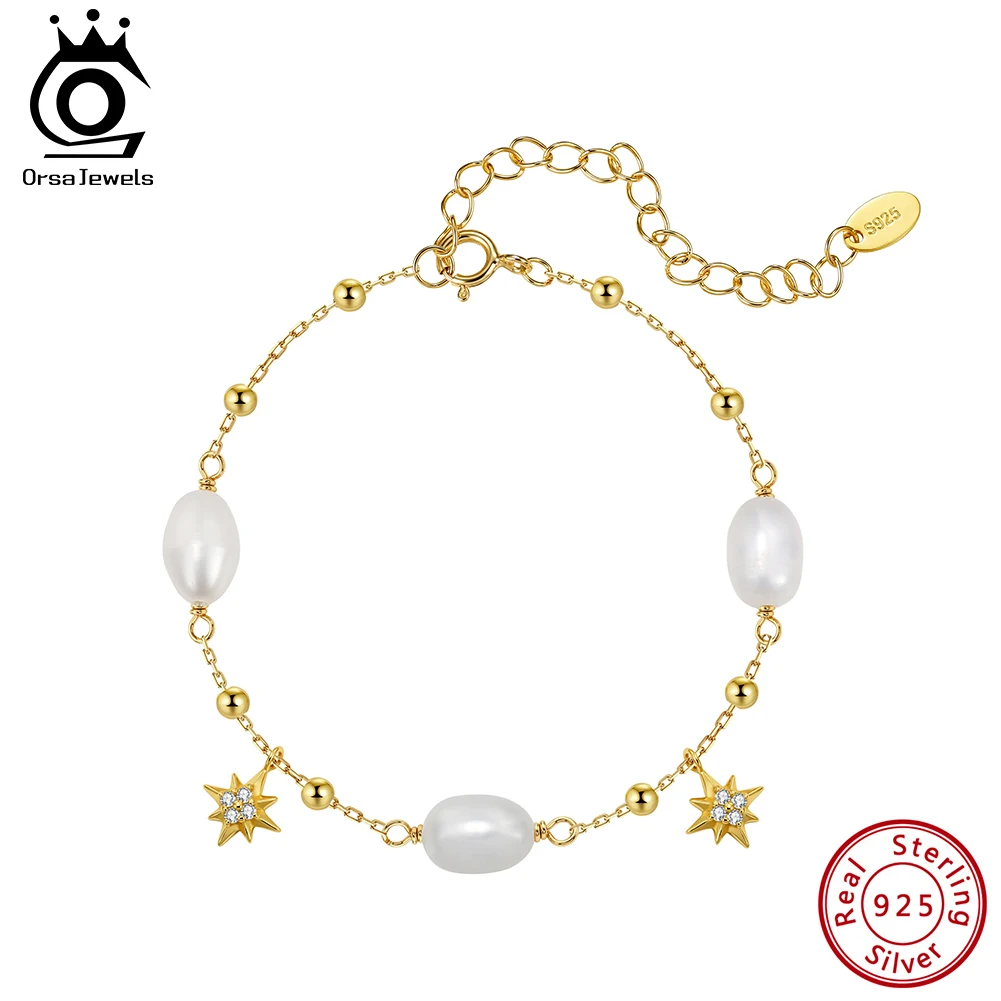 ORSA JEWELS 925 Sterling Silver Design Oval Natural Pearl Bracelet with Zircon Star Charm Pearl Chain Bracelet Jewelry GPB60
ORSA JEWELS 925 Sterling Silver Design Oval Natural Pearl Bracelet with Zircon Star Charm Pearl Chain Bracelet Jewelry GPB60