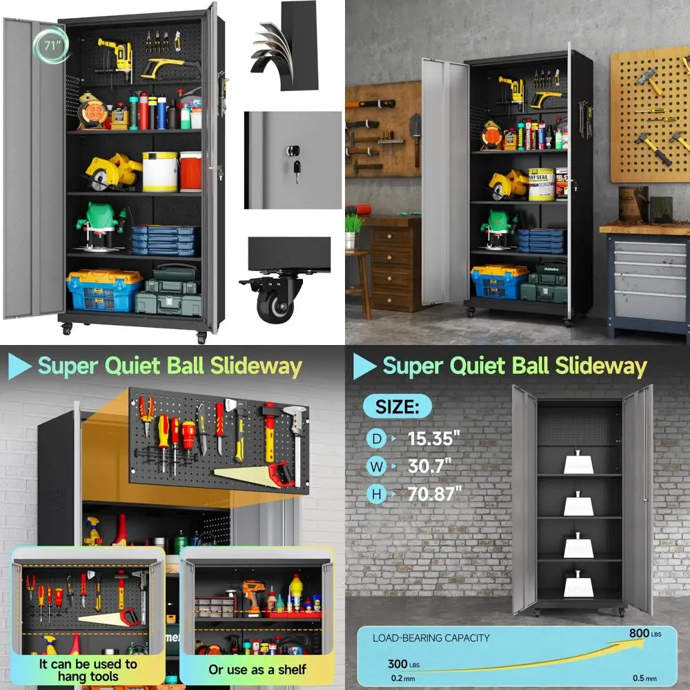 Портативный сверхмощный шкаф для хранения инструментов с регулируемыми полками и запираемыми дверцами для организации гаража
Портативный сверхмощный шкаф для хранения инструментов с регулируемыми полками и запираемыми дверцами для организации гаража