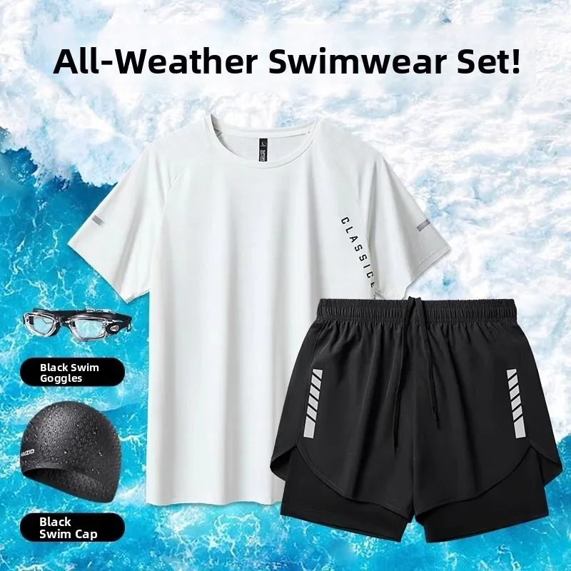 Мужской комплект для плавания: летняя повседневная спортивная одежда из полиэстера, футболка с коротким рукавом и шорты, защита от неловких ситуаций на воде.
Мужской комплект для плавания: летняя повседневная спортивная одежда из полиэстера, футболка с коротким рукавом и шорты, защита от неловких ситуаций на воде.