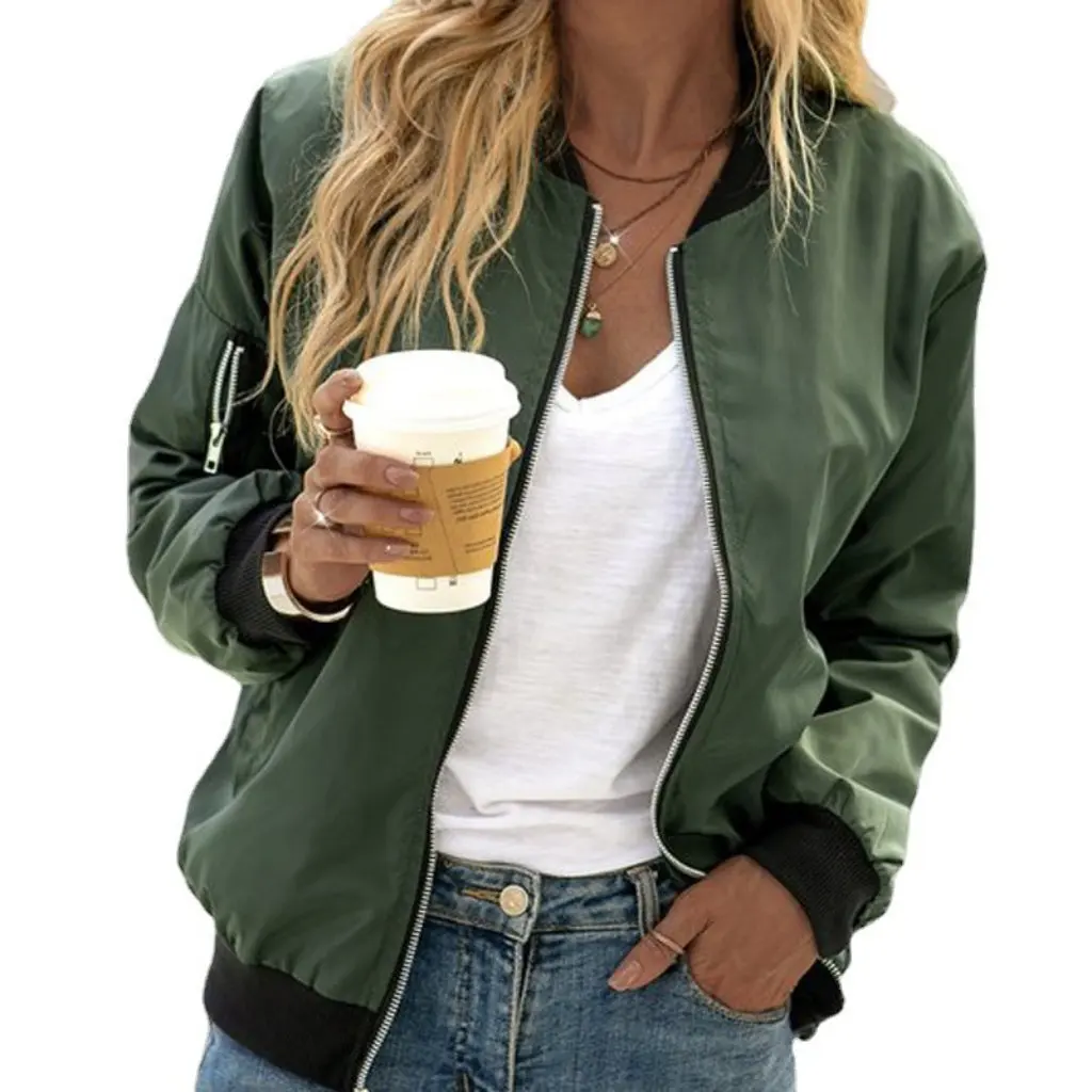 Women's Casual Jacket Spring Solid Color Zipper Outerwear Fashionable European American Style by
Women's Casual Jacket Spring Solid Color Zipper Outerwear Fashionable European American Style by