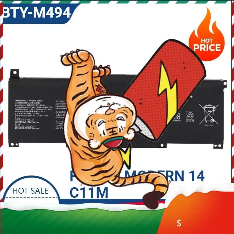 High-quality BTY-M494 11.4V 39.3Wh Laptop Battery for MSI MODERN 14 C11M C12M C12MO 15 A10RB A11M A11MU Series Lithium-ion
High-quality BTY-M494 11.4V 39.3Wh Laptop Battery for MSI MODERN 14 C11M C12M C12MO 15 A10RB A11M A11MU Series Lithium-ion