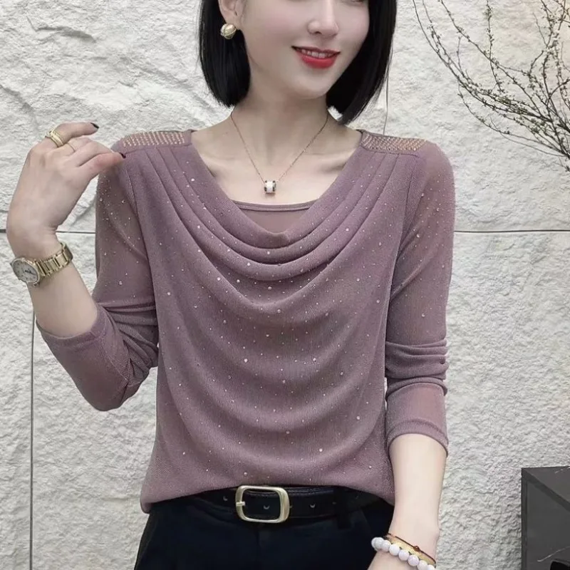 Fashionable Solid Color 2026 Spring Top New Mesh Temperament Slim Long-sleeved T-shirt
Fashionable Solid Color 2026 Spring Top New Mesh Temperament Slim Long-sleeved T-shirt