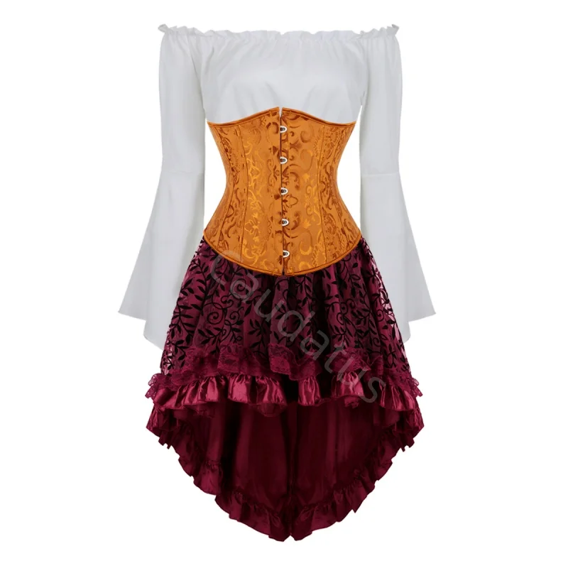 Underbust Corset Dress Skirt Shirt Long Sleeve Women Top 3 Piece Burlesque Corsets Bustier Lingerie Korset Victorian Costume
Underbust Corset Dress Skirt Shirt Long Sleeve Women Top 3 Piece Burlesque Corsets Bustier Lingerie Korset Victorian Costume