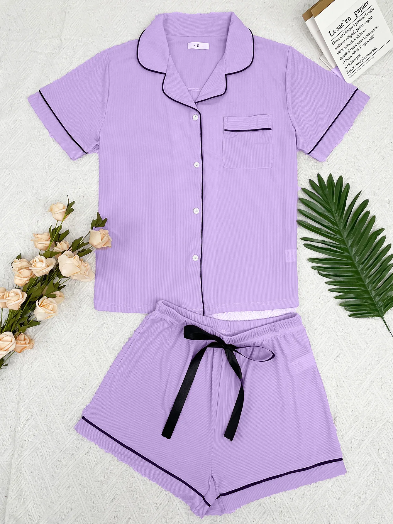 Pajama women's summer lapel basic pit short-sleeved shorts two-piece home clothes
Pajama women's summer lapel basic pit short-sleeved shorts two-piece home clothes