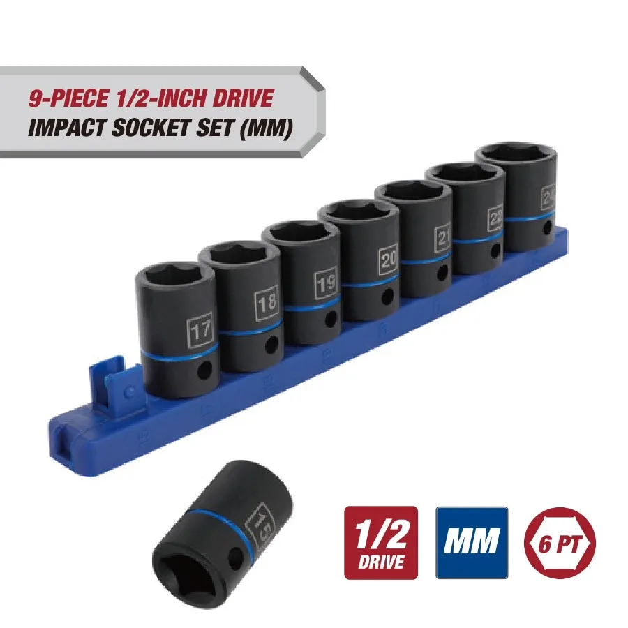 9-Piece 1/2-inch Drive Metric Impact Socket Set for Automotive Repair and Heavy-Duty Use Chrome Finish, Durable Heat-Treated St
9-Piece 1/2-inch Drive Metric Impact Socket Set for Automotive Repair and Heavy-Duty Use Chrome Finish, Durable Heat-Treated St