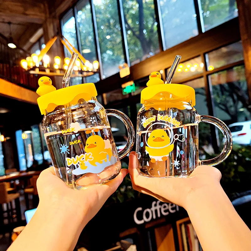 400ML Glass Water Cup with Cover Straw Little Yellow Duck Breakfast Mug High Temperature Resistant Children Cute Home Drinkware
400ML Glass Water Cup with Cover Straw Little Yellow Duck Breakfast Mug High Temperature Resistant Children Cute Home Drinkware
