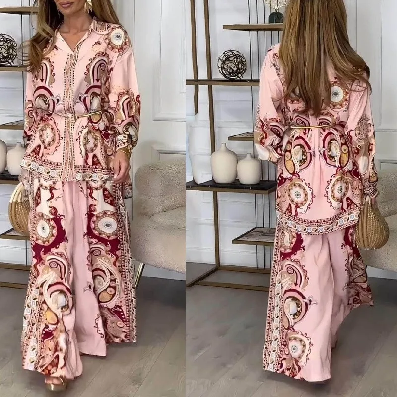 Elegant Commuter Trousers Suit Women's Outfits 2025 Summer Autumn Long Sleeve Print Shirt + Wide Leg Pant 2 Piece Set With Belt
Elegant Commuter Trousers Suit Women's Outfits 2025 Summer Autumn Long Sleeve Print Shirt + Wide Leg Pant 2 Piece Set With Belt
