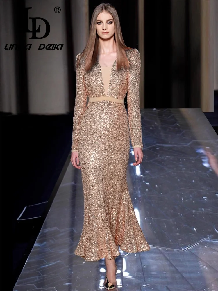 LD LINDA DELLA Women's Party Evening Dress Sexy V-Neck Pretty Slim-Fit Hip Wrap Sequins High waist Dresses with Long Sleeves
LD LINDA DELLA Women's Party Evening Dress Sexy V-Neck Pretty Slim-Fit Hip Wrap Sequins High waist Dresses with Long Sleeves