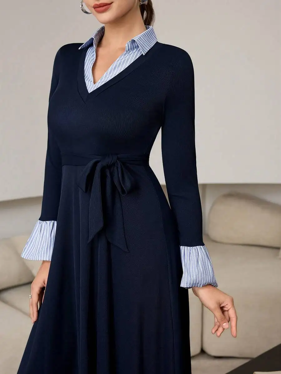 Shirt Collar Spliced Elegant Tie Waist Asymmetrical Hem Mid-Length Dress For Women
Shirt Collar Spliced Elegant Tie Waist Asymmetrical Hem Mid-Length Dress For Women