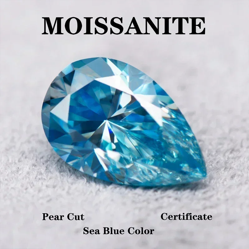 Pear Cut Sea Blue Color Moissanite Stone DIY Advanced Extremely Shiny Charms Jewelry Making Materials with Certificate
Pear Cut Sea Blue Color Moissanite Stone DIY Advanced Extremely Shiny Charms Jewelry Making Materials with Certificate