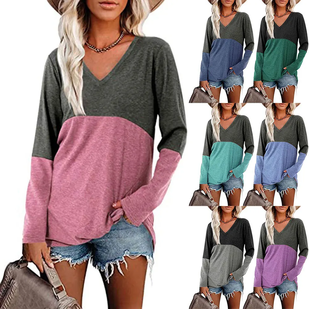 Spring and Autumn Women's Clothing 2023 New Contrast Color Splicing V-Neck Long-Sleeve Loose Woman Top Casual Commuter T-Shirt
Spring and Autumn Women's Clothing 2023 New Contrast Color Splicing V-Neck Long-Sleeve Loose Woman Top Casual Commuter T-Shirt