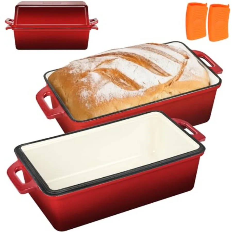Enameled Cast Iron Bread Loaf Pan with Lid 9x5 Sourdough Baking Pans for Homemade Bread Cake Meatloaf Even Heating Bread Pans 2
Enameled Cast Iron Bread Loaf Pan with Lid 9x5 Sourdough Baking Pans for Homemade Bread Cake Meatloaf Even Heating Bread Pans 2