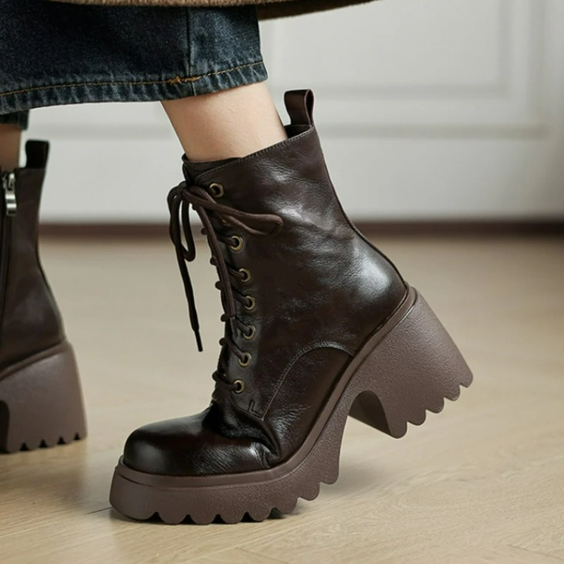 Winter Women Ankle Boots Round Toe Genuine Leather Lace-Up Decoration Casual Shoes High Heels Platform Woman Boots BN023
Winter Women Ankle Boots Round Toe Genuine Leather Lace-Up Decoration Casual Shoes High Heels Platform Woman Boots BN023