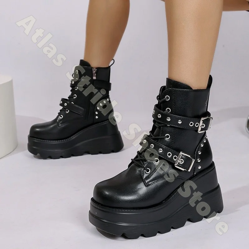 Punk Style Platform Combat Boots With Studded Buckle Straps Lace Up And Zipper Closure For Edgy And Gothic Looks
Punk Style Platform Combat Boots With Studded Buckle Straps Lace Up And Zipper Closure For Edgy And Gothic Looks