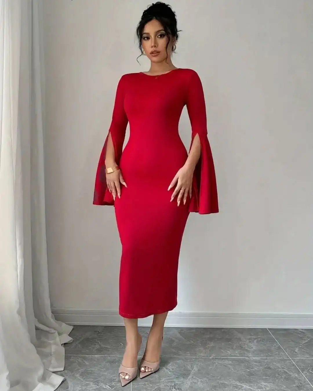 Customized Mermaid Simple Red Jersey Evening Dress Modern O-Neck Flare Sleeves Prom Dresses Fashion Long Sleeves Party
Customized Mermaid Simple Red Jersey Evening Dress Modern O-Neck Flare Sleeves Prom Dresses Fashion Long Sleeves Party