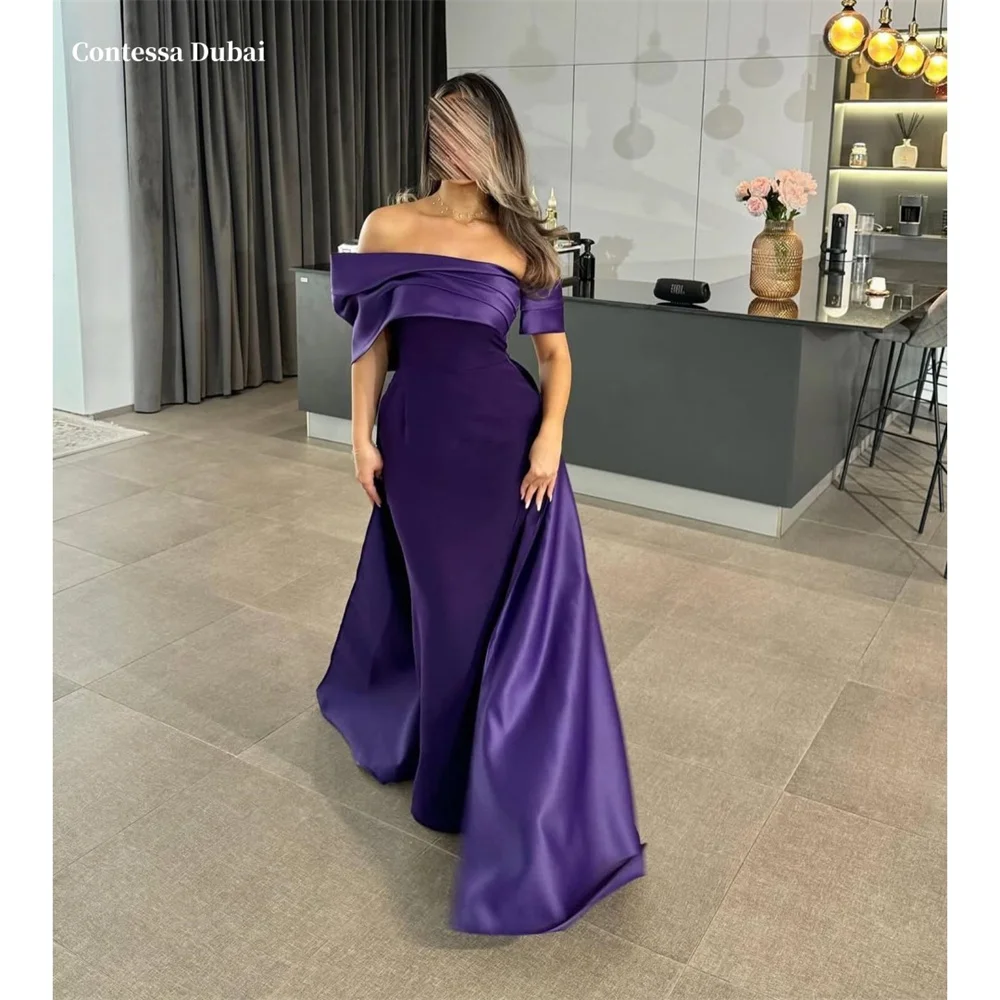 Contessa Dubai Purple Off Shoulder Pleated Prom Dresses Mermaid Customized فساتين سهرات Elegant Floor-Length robes de soirée
Contessa Dubai Purple Off Shoulder Pleated Prom Dresses Mermaid Customized فساتين سهرات Elegant Floor-Length robes de soirée