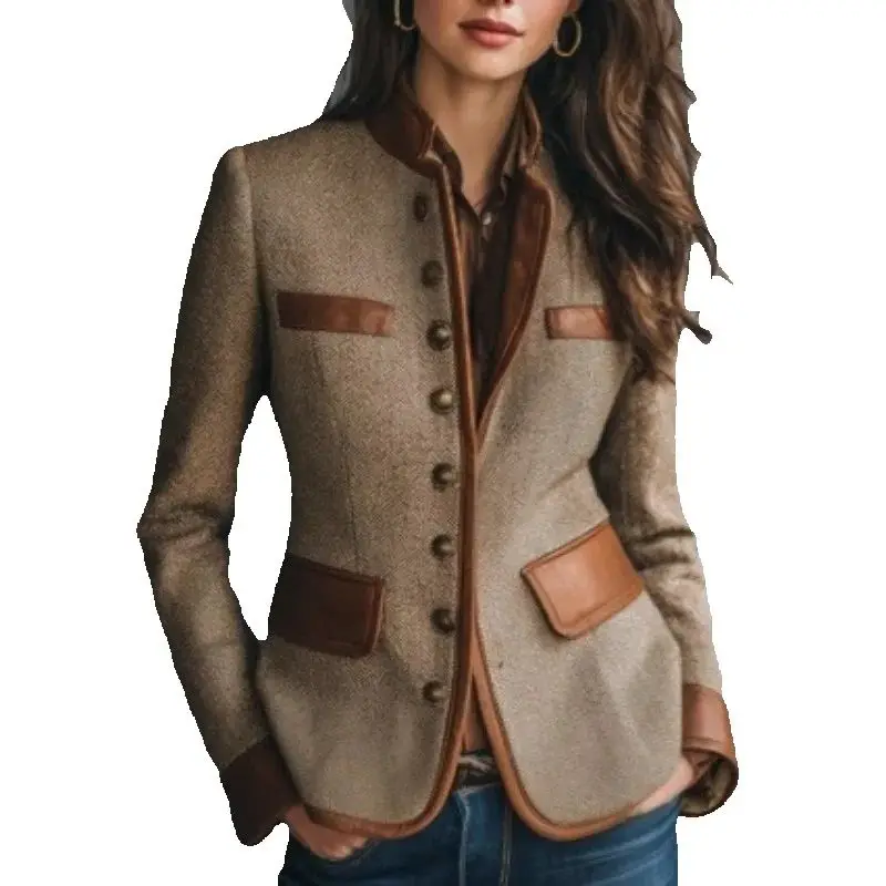 Vintage Autumn Winter Women Color Blocked PU Patchwork Suit Jacket French Style Elegant Button Up Cardigan Coat for Women
Vintage Autumn Winter Women Color Blocked PU Patchwork Suit Jacket French Style Elegant Button Up Cardigan Coat for Women