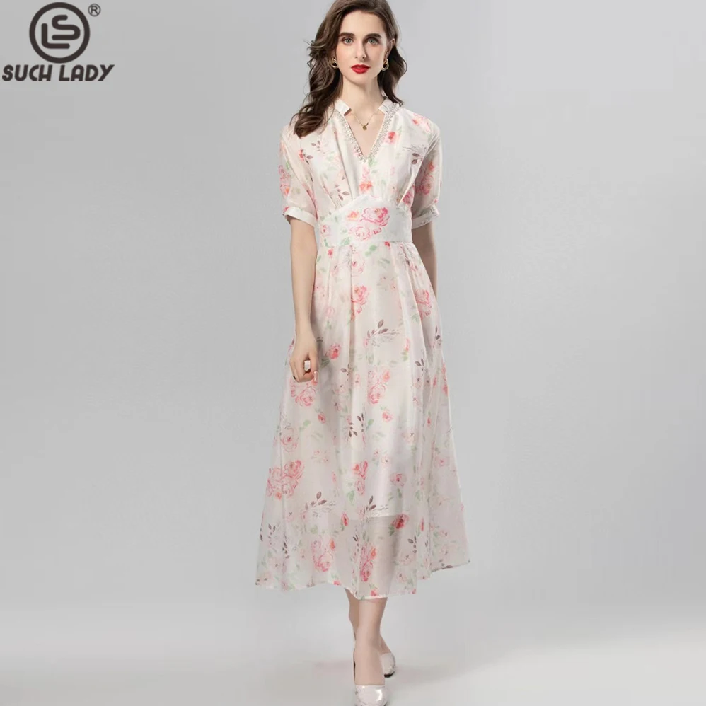Women's Dress V Neck Short Sleeves Floral Printed Elegant A Line Fashion Runway Vestidos
Women's Dress V Neck Short Sleeves Floral Printed Elegant A Line Fashion Runway Vestidos