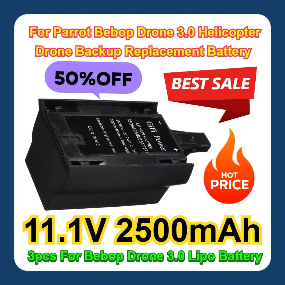 3pcs For Bebop Drone 3.0 Lipo Battery 11.1V 2500mAh For Parrot Bebop Drone 3.0 Helicopter Drone Backup Replacement Battery
3pcs For Bebop Drone 3.0 Lipo Battery 11.1V 2500mAh For Parrot Bebop Drone 3.0 Helicopter Drone Backup Replacement Battery
