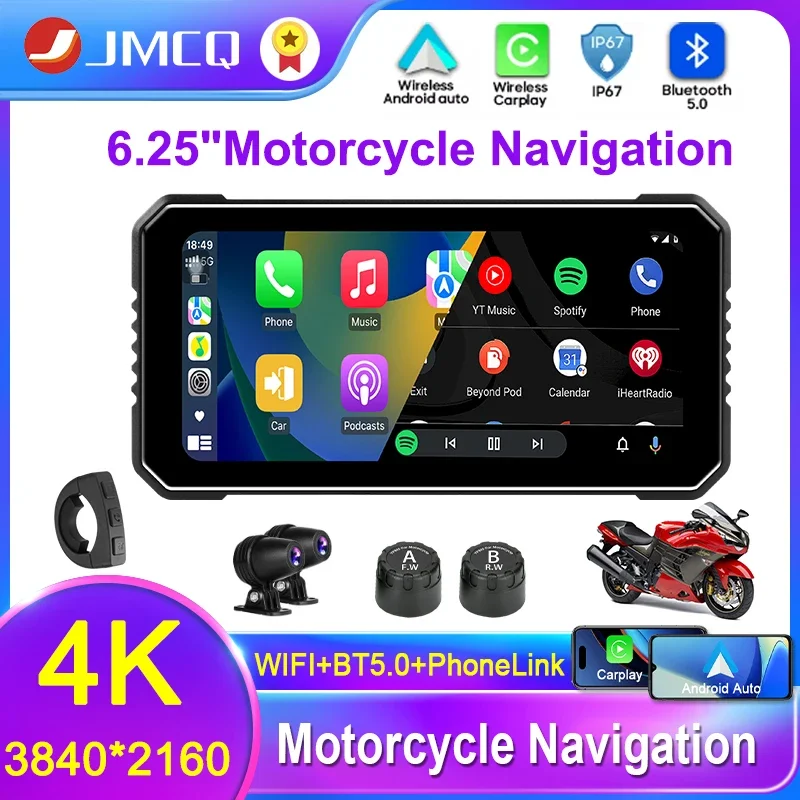 JMCQ 6.25 inch Front 4k+Rear 1080P Moto DVR Wireless Carplay Android Auto IPX7 Waterproof DVR GPS Motorcycle Navigation Monitor
JMCQ 6.25 inch Front 4k+Rear 1080P Moto DVR Wireless Carplay Android Auto IPX7 Waterproof DVR GPS Motorcycle Navigation Monitor