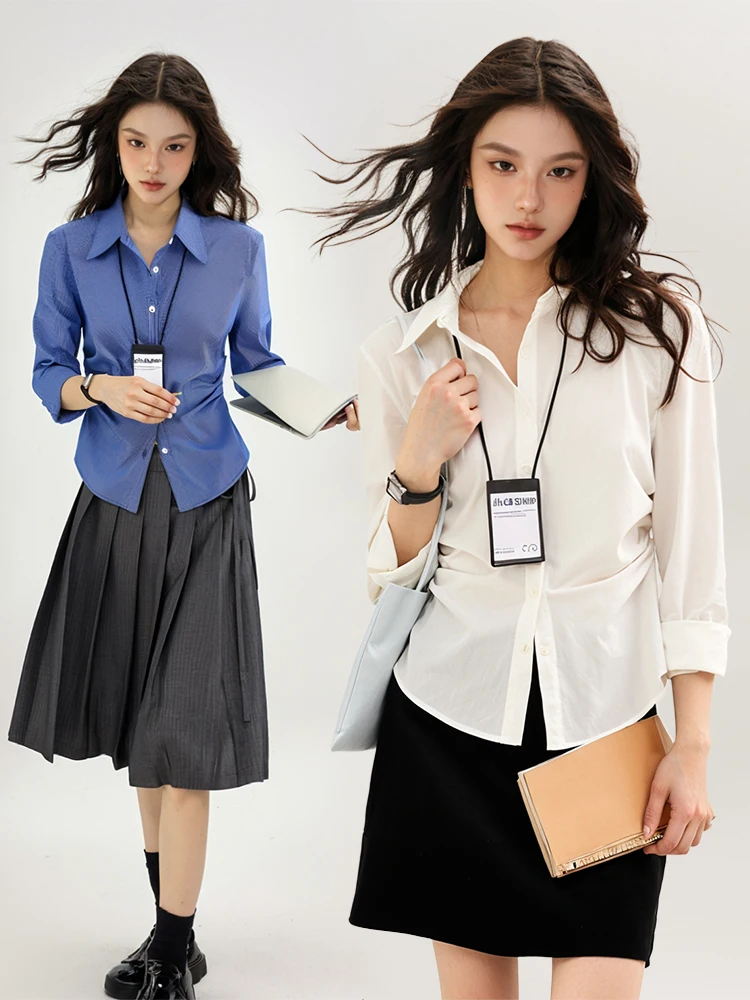 White Long Sve Women's irt Slim Fit Folded Spring Autumn Small Size Slimming Inner Wear Collar Button Crt
White Long Sve Women's irt Slim Fit Folded Spring Autumn Small Size Slimming Inner Wear Collar Button Crt