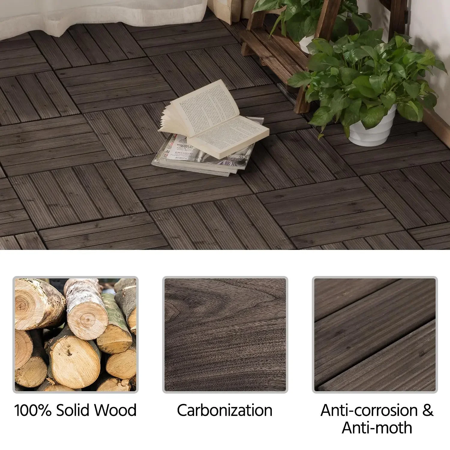 44pcs Wood Floor Tiles 12 x 12in Interlocking Decking Patio Tiles Garden Balcony Floor Covering Outdoor Backyard Flooring Black
44pcs Wood Floor Tiles 12 x 12in Interlocking Decking Patio Tiles Garden Balcony Floor Covering Outdoor Backyard Flooring Black