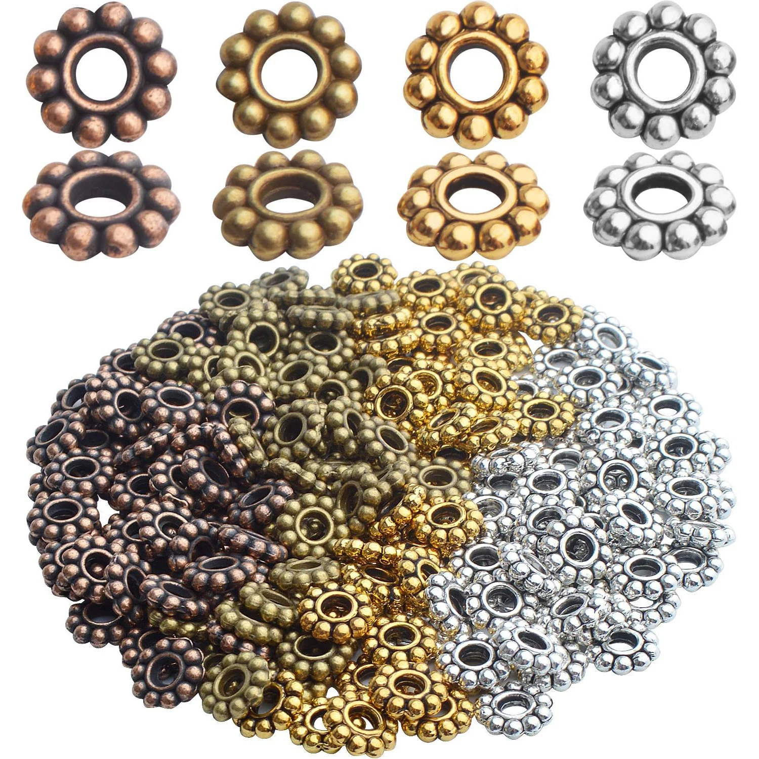 200 шт. бусин-разделителей в форме цветов, тибетские бусины-разделители из сплава в форме маргариток, бусины-разделители в форме снежинок, бусины-шармы для изготовления браслетов и украшений своими руками
200 шт. бусин-разделителей в форме цветов, тибетские бусины-разделители из сплава в форме маргариток, бусины-разделители в форме снежинок, бусины-шармы для изготовления браслетов и украшений своими руками