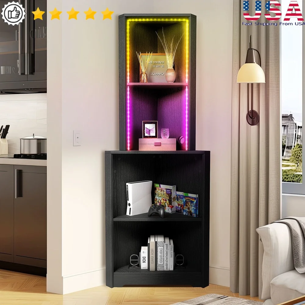 5-Tier Corner Bookshelf with LED Lights Wooden Open Storage Rack Living Room Bedroom Office Home Decor
5-Tier Corner Bookshelf with LED Lights Wooden Open Storage Rack Living Room Bedroom Office Home Decor