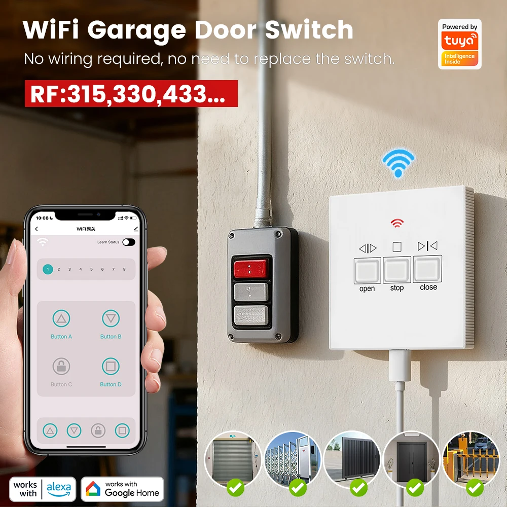 Умный Wi-Fi контроллер для гаражных ворот SMATRUL с поддержкой приложения Tuya, USB Type-C, простая установка, совместимость с беспроводными Wi-Fi переключателями RF 315/330/433 МГц
Умный Wi-Fi контроллер для гаражных ворот SMATRUL с поддержкой приложения Tuya, USB Type-C, простая установка, совместимость с беспроводными Wi-Fi переключателями RF 315/330/433 МГц