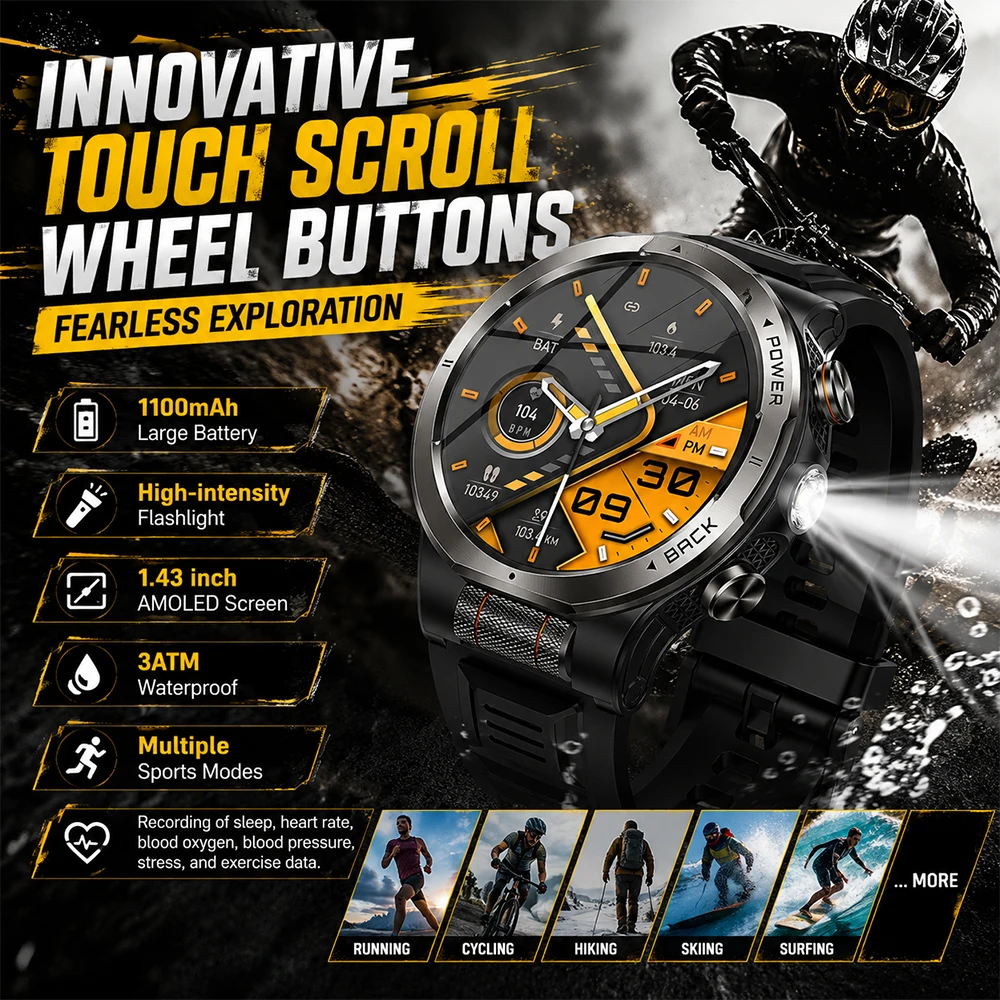 1100mAh Long Battery Smart Watch Men 1.43" AMOLED 466*466 3ATM Waterproof Sport Smartwatch Compass Heart Rate Blood Oxygen Fit
1100mAh Long Battery Smart Watch Men 1.43" AMOLED 466*466 3ATM Waterproof Sport Smartwatch Compass Heart Rate Blood Oxygen Fit