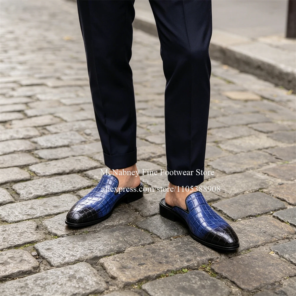 Gradient Blue Black Alligator Backless Leather Mules Men Slip on Loafers Handmade Daily Office Business Casual Shoes Plus Size
Gradient Blue Black Alligator Backless Leather Mules Men Slip on Loafers Handmade Daily Office Business Casual Shoes Plus Size