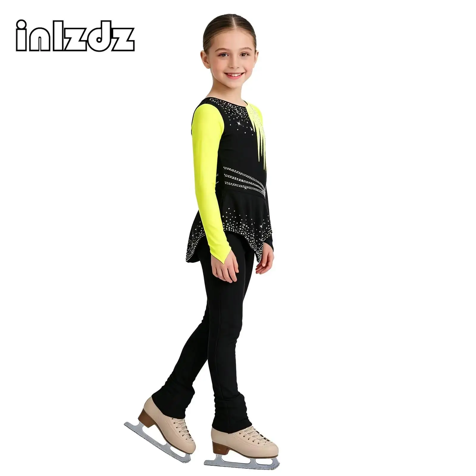 Figure Ice Skating Jumpsuit for Kids Girls Rhinestones Mesh Long Sleeves Finger Holes Irregular Hem Gymnastics Ballet Bodysuit
Figure Ice Skating Jumpsuit for Kids Girls Rhinestones Mesh Long Sleeves Finger Holes Irregular Hem Gymnastics Ballet Bodysuit