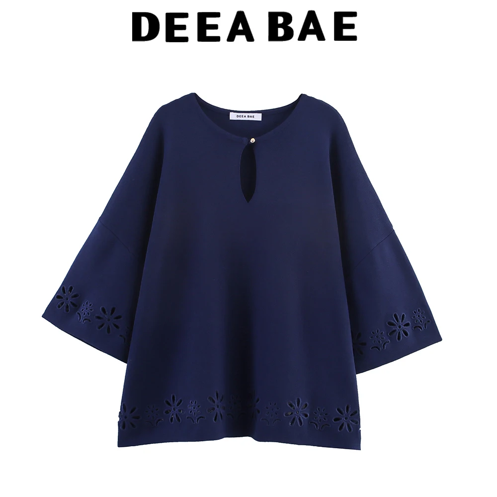 DEEABAE Autumn new women's retro casual hollow embroidery V-neck seven quarter sleeve knitted top 
DEEABAE Autumn new women's retro casual hollow embroidery V-neck seven quarter sleeve knitted top