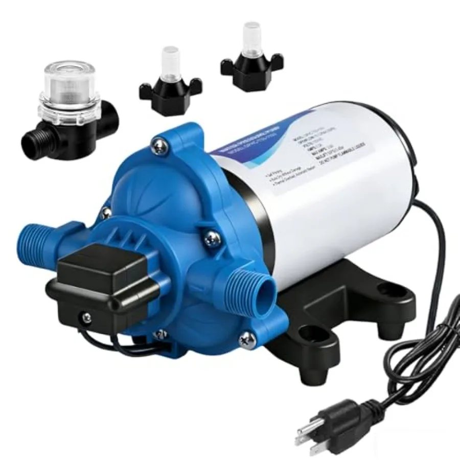 RV Camper Water Pressure Diaphragm Pump for Bathroom Shower Kitchen Sink, Food Truck Marine Use 110V, 4GPM 50PSI, 33-Series, On
RV Camper Water Pressure Diaphragm Pump for Bathroom Shower Kitchen Sink, Food Truck Marine Use 110V, 4GPM 50PSI, 33-Series, On