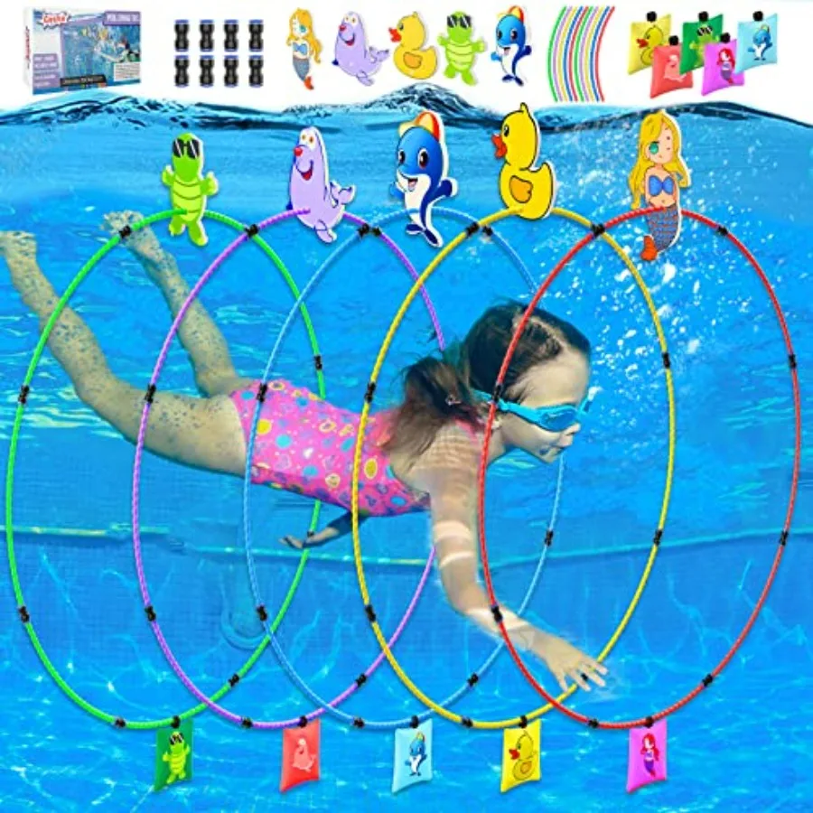 Diving Toys 15 PCS Pool Toys for Age 4-8 8-12 Water Swim Thru Rings with Buoys and Sandbags Underwater Training Program Swimmin
Diving Toys 15 PCS Pool Toys for Age 4-8 8-12 Water Swim Thru Rings with Buoys and Sandbags Underwater Training Program Swimmin