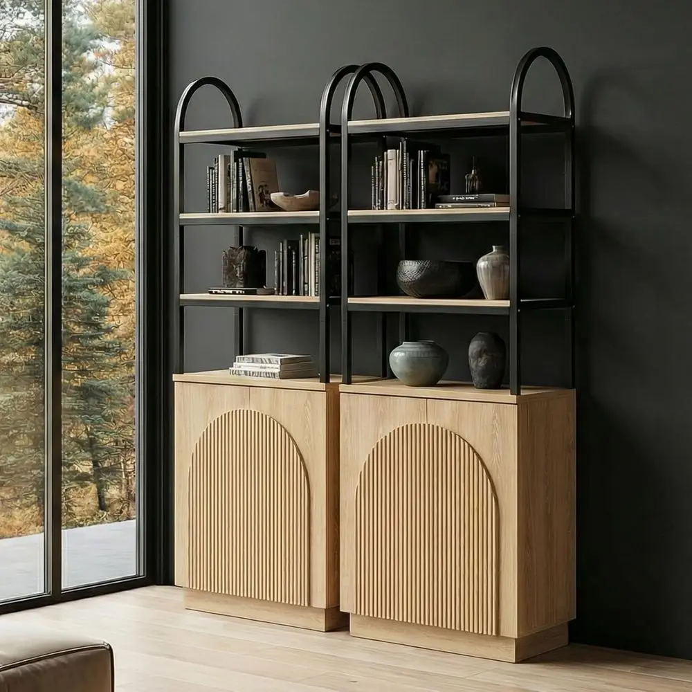 70.9 Arched 7-Tier Bookshelf with Reeded Design, Adjustable Shelves, Metal Handles, for Living Room, Office, Natural Oak (2 Piec
70.9 Arched 7-Tier Bookshelf with Reeded Design, Adjustable Shelves, Metal Handles, for Living Room, Office, Natural Oak (2 Piec