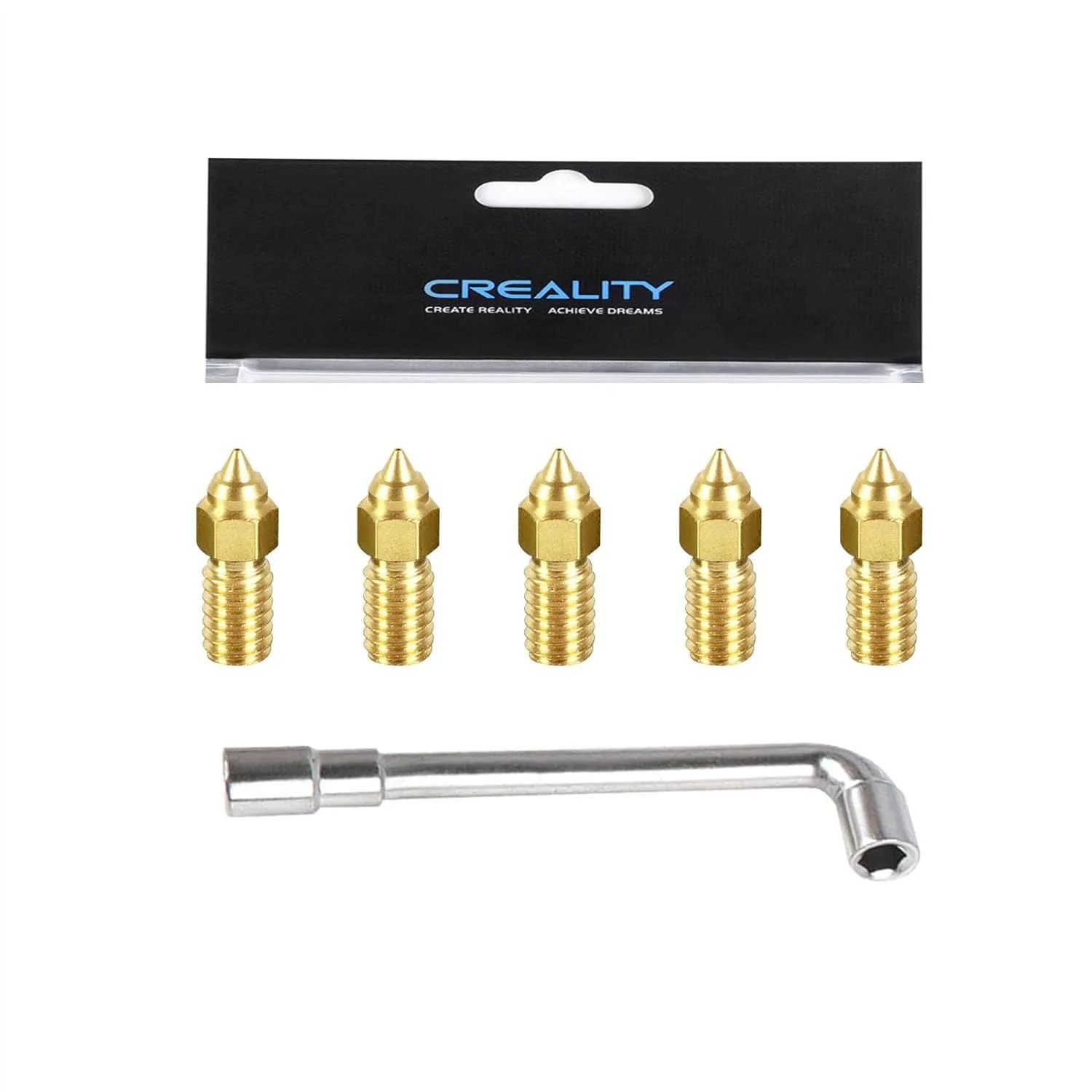 0.4mm Brass Nozzle Kit for 3D Printer, 5pcs Nozzles with Wrench, Smooth Inner Wall
0.4mm Brass Nozzle Kit for 3D Printer, 5pcs Nozzles with Wrench, Smooth Inner Wall